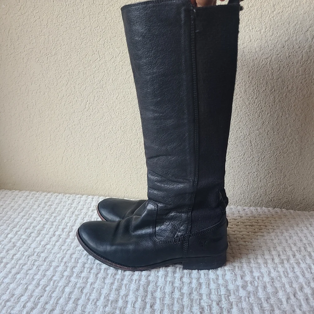 FRYE Black Leather Knee-High Boots Women's Size 6.5